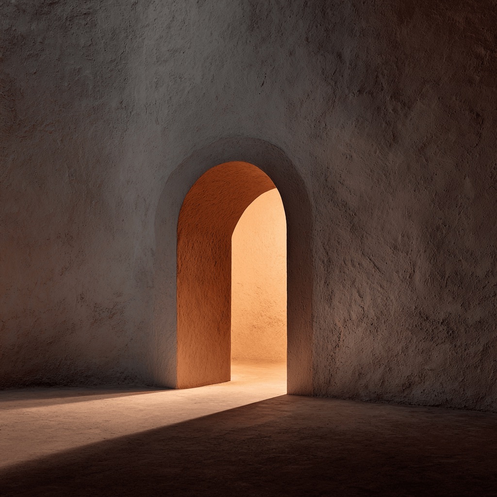 Warm interior architecture with an arched doorway and layered material transitions